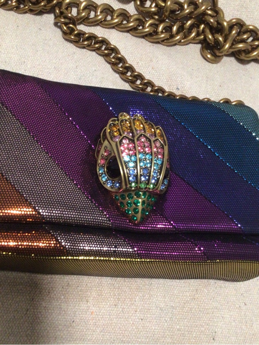 Kurt Geiger London Multicolor Metallic Chain Shoulder Bag with Gemstone Clasp - Picture 5 of 6